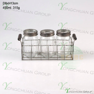 Set von 3 PCS Glas Mason Jar mit Metall Stand Besteck Stand